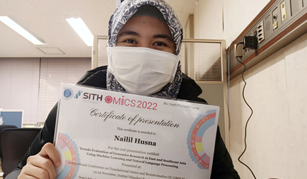 Nailil Husna, 1st year student, performed a virtual oral presentation at International Conference on Translational Omics and Bioinformatics.
